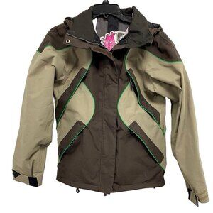 Volcom Nimbus Jacket Women Small Brown Green Ski Snowboard 10000mm Waterproof
